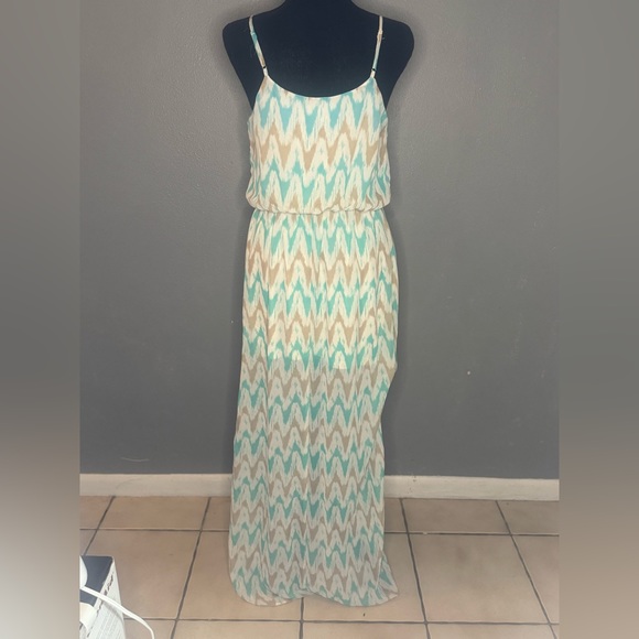 CHARMING CHARLIE Teal Chevron Maxi Dress Women’s Size Small - Picture 2 of 6